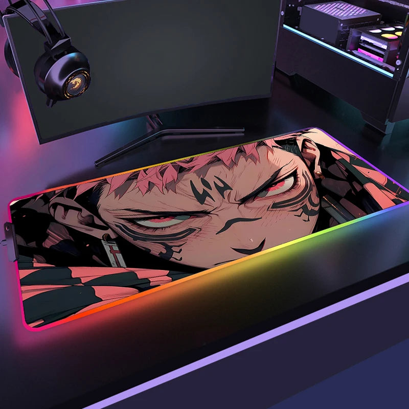 RGB Jujutsu Kaisen Mouse Pad Anime Gojo Satoru Desk Mat Gamer PC Computer XL Varmilo Keyboard Carpet Gaming Accessories Mousepad