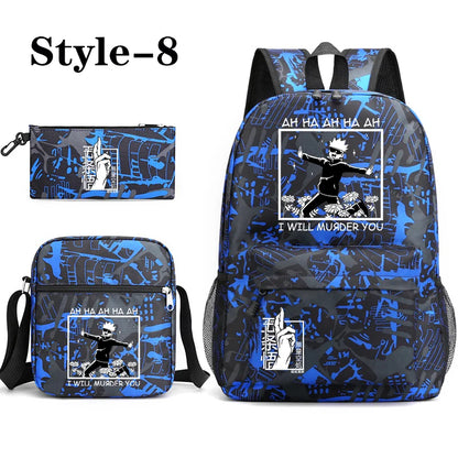 Sac à dos mignon à motif Anime Satoru Gojo Nouveau sac à dos Anime Satoru Gojo 3 pièces Sac à bandoulière Sac à stylos Sac à dos Satoru Gojo