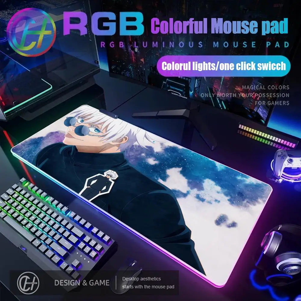 HD Gamer Japan Hot Anime Mouse Pad RGB Gaming Mouse Pad Desk Mat Large LED Light XXL 900x400x4mm Jujutsu Kaisen Gojo Mouse Pad