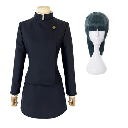 HOLOUN Jujutsu JJK Manga Anime Maki Zenin Cosplay Costume Wig Dark Blue Jacket Skirt Rose Net Synthetic Halloween XS-2XL - Jujutsu Kaisen Merch - Free Shipping Buy Now