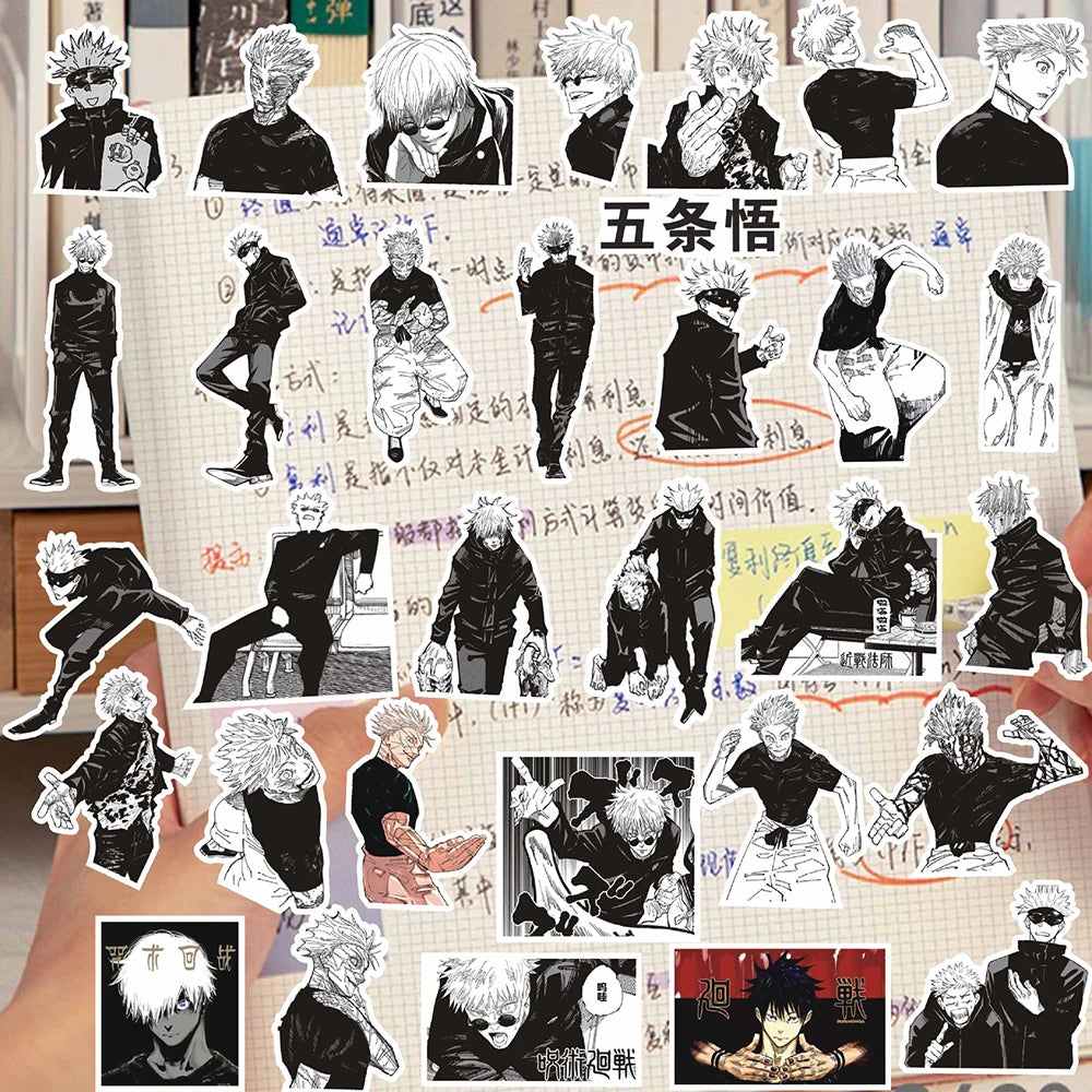 10/30/70pcs Cool Anime Jujutsu Kaisen Satoru Gojo Stickers Black White Manga Character Decals for Laptop Helmet Phone Notebook