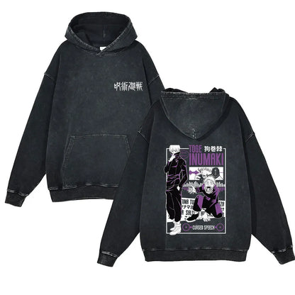 Anime Jujutsu Kaisen Washed Hoodie 100% Cotton Vintage Printed Long Sleeve Men's Clothing Fashion Casual Hip Hop Sweatshirt - Jujutsu Kaisen Merch - Free Shipping Buy Now