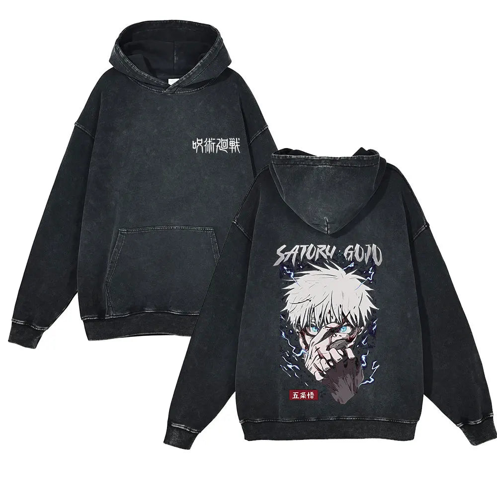 Anime Jujutsu Kaisen Washed Hoodie 100% Cotton Vintage Printed Long Sleeve Men's Clothing Fashion Casual Hip Hop Sweatshirt - Jujutsu Kaisen Merch - Free Shipping Buy Now