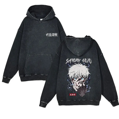 Anime Jujutsu Kaisen Washed Hoodie 100% Cotton Men's Clothing Fashion Casual Vintage Printed Long Sleeve Hip Hop Sweatshirt - Jujutsu Kaisen Merch - Free Shipping Buy Now