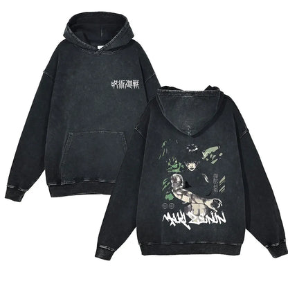 Anime Jujutsu Kaisen Washed Hoodie 100% Cotton Men's Clothing Fashion Casual Vintage Printed Long Sleeve Hip Hop Sweatshirt - Jujutsu Kaisen Merch - Free Shipping Buy Now