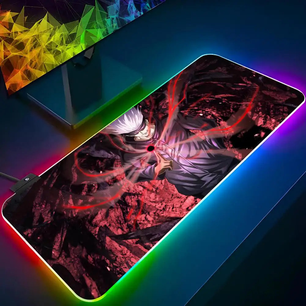 Anime J-jujutsu K-kaisen Mouse Pad Gaming Rgb Mousepad Cool Backlit Keyboard Gamer Girl Xxl Laptop Mat Table Pads Deskpad