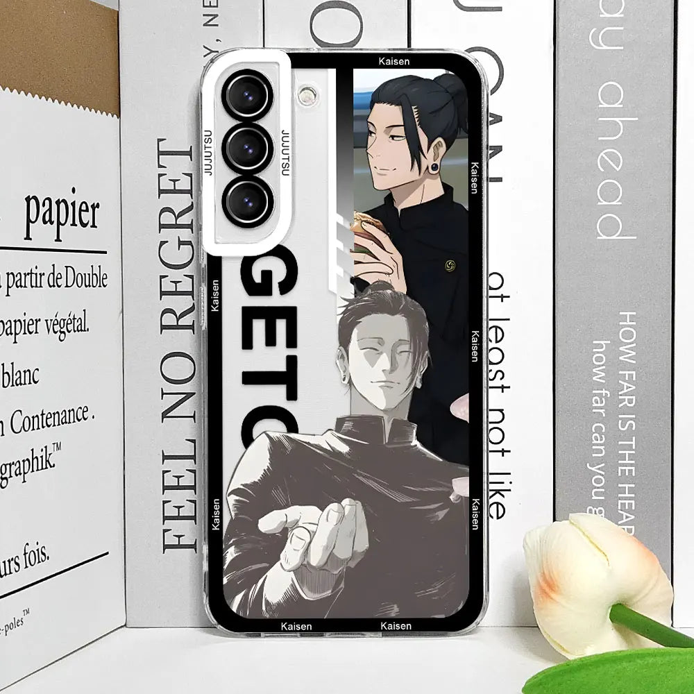Coque de téléphone Samsung Galaxy S21, S22, S23, S24, S25 Ultra Plus FE, motif Jujutsu Kaisen Satoru Gojo Comics, transparente et souple