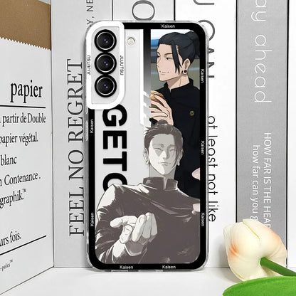 Coque de téléphone Samsung Galaxy S21, S22, S23, S24, S25 Ultra Plus FE, motif Jujutsu Kaisen Satoru Gojo Comics, transparente et souple