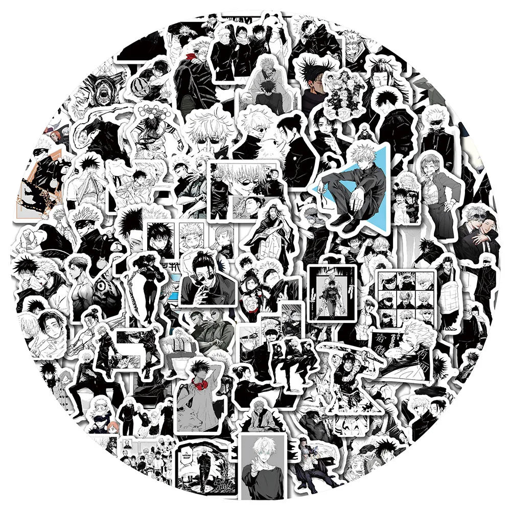 100Pcs Black and White Jujutsu Kaisen Stickers Itadori Yuji&Gojo Satoru Sticker Luggage Guitar Desktop Waterproof Sticker