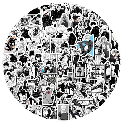 100Pcs Black and White Jujutsu Kaisen Stickers Itadori Yuji&Gojo Satoru Sticker Luggage Guitar Desktop Waterproof Sticker