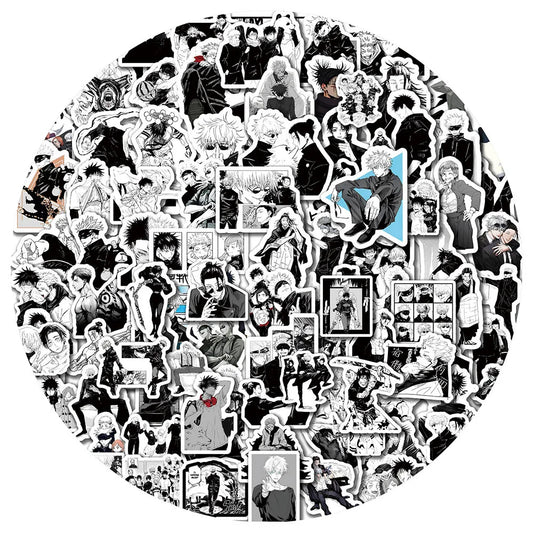 100Pcs Black and White Jujutsu Kaisen Stickers Itadori Yuji&Gojo Satoru Sticker Luggage Guitar Desktop Waterproof Sticker