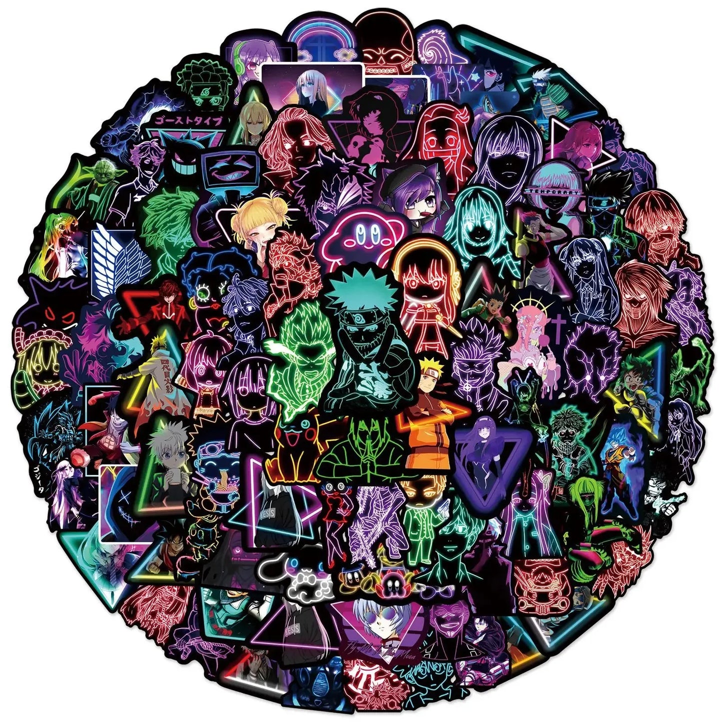 10/25/50/100PCS Cartoon Anime Jujutsu Kaisen Attack On Titan Neon Light Graffiti Stickers Car Motorcycle DIY Decal Sticker Kids