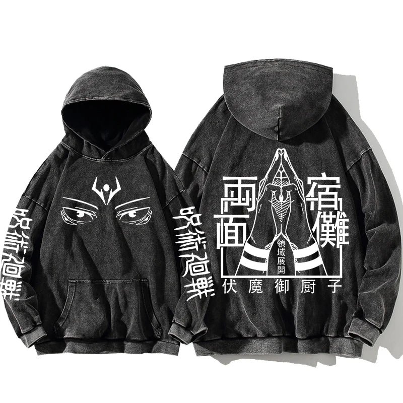 Jujutsu Kaisen Satoru Gojo Sweatshirts Anime Men's High Quality 100% Washed Cotton Hoodie Winter Oversized Streetwear Clothing - Jujutsu Kaisen Merch - Free Shipping Buy Now