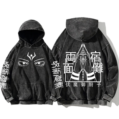 Jujutsu Kaisen Satoru Gojo Sweatshirts Anime Men's High Quality 100% Washed Cotton Hoodie Winter Oversized Streetwear Clothing - Jujutsu Kaisen Merch - Free Shipping Buy Now