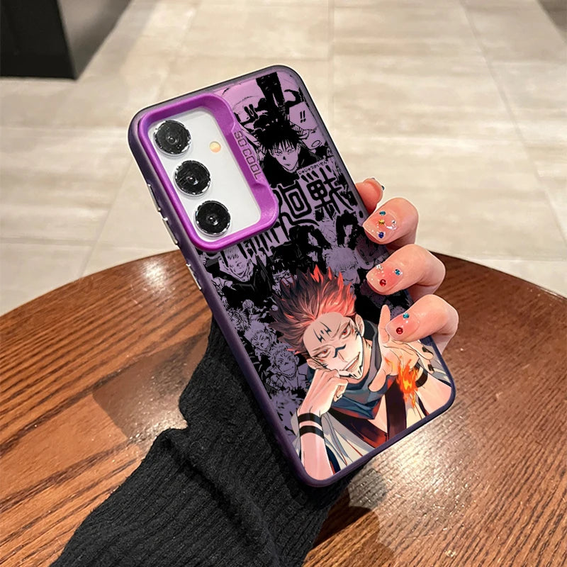 Coque de téléphone Anime Jujutsu Kaisen pour Samsung Galaxy S24 S23 S22 S21 S20 Note 20 Ultra Plus FE 5G Cartoon Coloré Argent Dos