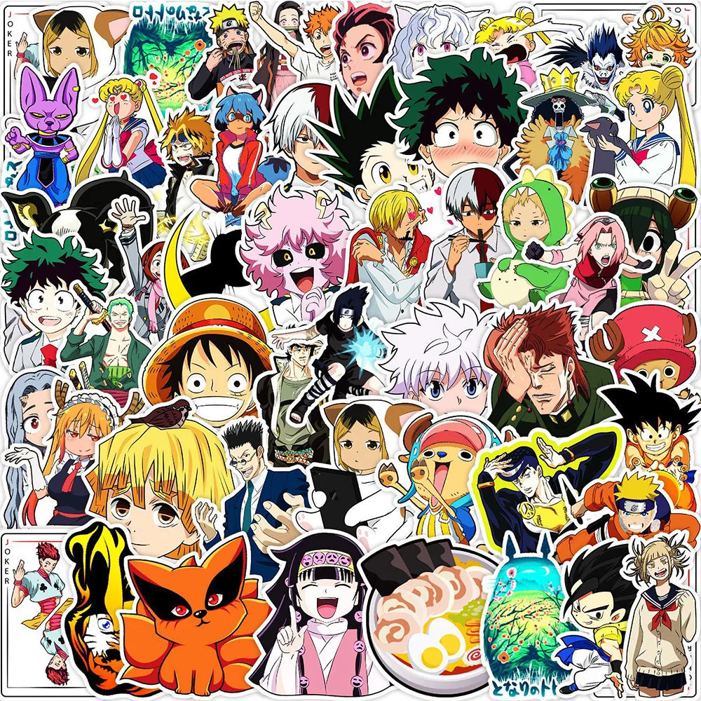 Lot de 50/100 autocollants graffitis pour enfants, mélange de dessins animés Jujutsu Kaisen Hunter x Hunter My Heroes Academy Attack on Titan