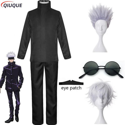110-3XL Black / Blue Gojo Satoru Cosplay Costume Eye Patch Wigs Glasses Anime Halloween Party Men Kids Uniforms - Jujutsu Kaisen Merch - Free Shipping Buy Now