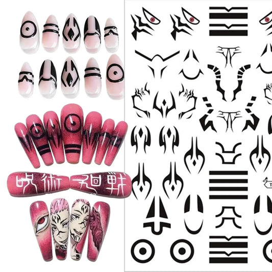 Autocollants 3D pour nail art, modèle coulissant, décorations pour ongles DIY, Jujutsu Kaisen, TSC-196