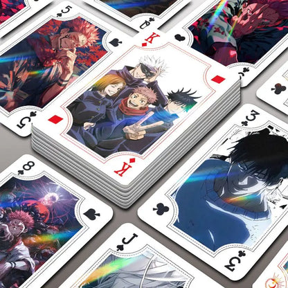 54Pcs Cute Jujutsu Kaisen Playing Cards Cartoon Yuji Itadori & Megumi Fushiguro Cards, Exquisite Poker for Party & Birthday Gift