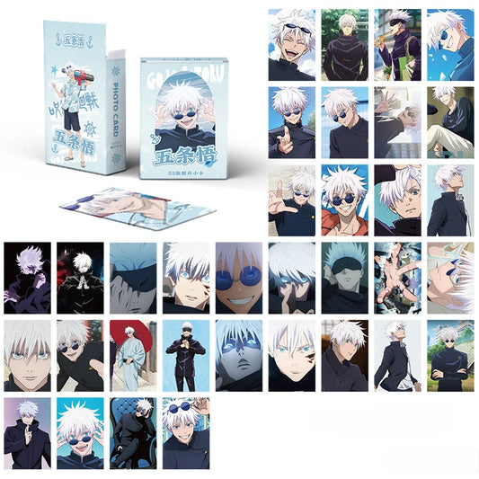 Lot de 55 cartes de collection Jujutsu Kaisen dans une boîte de 57 x 86 mm – Cartes postales laser LOMO pour les cinéphiles