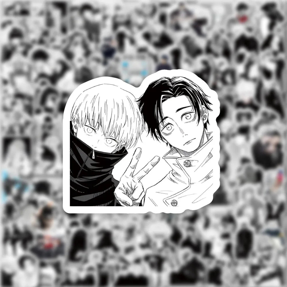 100Pcs Black and White Jujutsu Kaisen Stickers Itadori Yuji&Gojo Satoru Sticker Luggage Guitar Desktop Waterproof Sticker