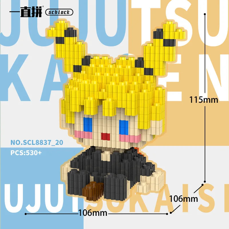 JX TOY Anime Jujustu Micro Bloc de Construction Ornements de Bureau à Collectionner Statue Gojo Satoru Poupée Itadori Yuji Bloc Fushiguro Megumi