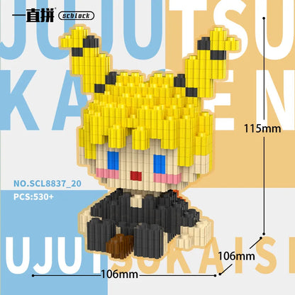 JX TOY Anime Jujustu Micro Bloc de Construction Ornements de Bureau à Collectionner Statue Gojo Satoru Poupée Itadori Yuji Bloc Fushiguro Megumi