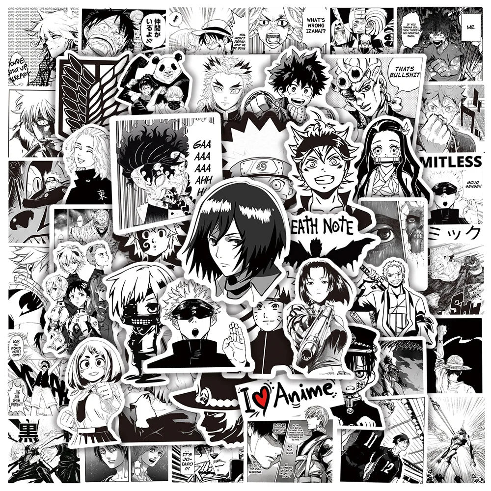 Lot de 50/100 autocollants graffitis pour enfants, mélange de dessins animés Jujutsu Kaisen Hunter x Hunter My Heroes Academy Attack on Titan