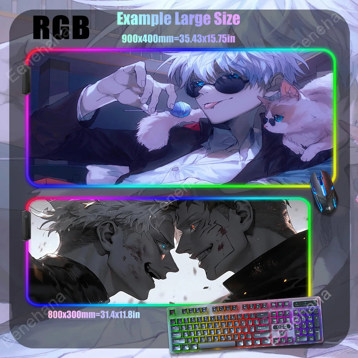 Anime Mouse Pad Mouse Mat Large Gojo Satoru Gaming Accessories Yuji Keyboard Desk Mat Jujutsu Kaisen RGB Led Backlight Mouse Pad