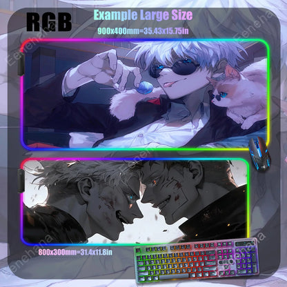 Anime Mouse Pad Mouse Mat Large Gojo Satoru Gaming Accessories Yuji Keyboard Desk Mat Jujutsu Kaisen RGB Led Backlight Mouse Pad