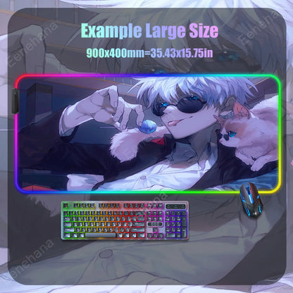 Anime Mouse Pad Mouse Mat Large Gojo Satoru Gaming Accessories Yuji Keyboard Desk Mat Jujutsu Kaisen RGB Led Backlight Mouse Pad