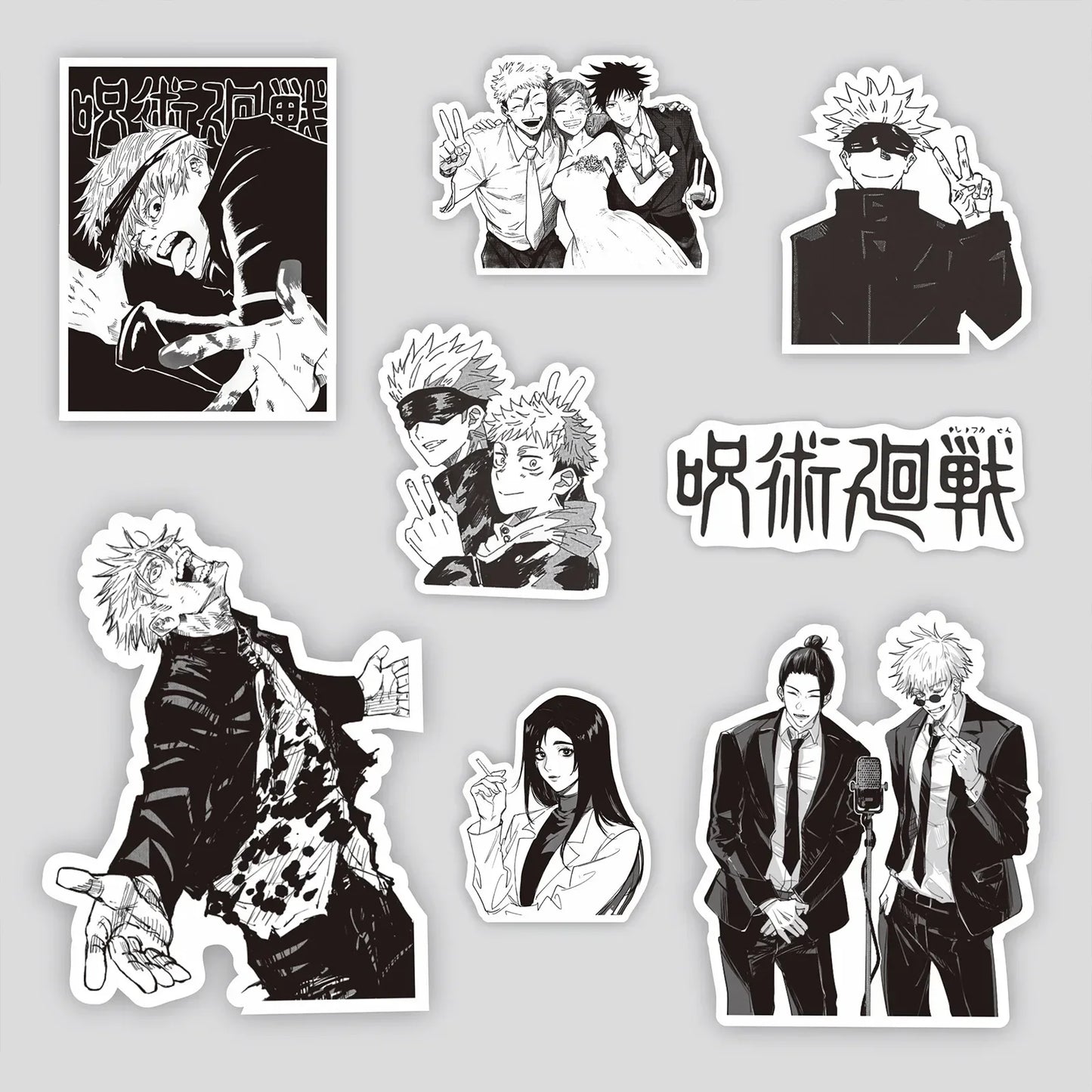 65PCS Black White Jujutsu Kaisen Anime Stickers Decoration Suitcase Scrapbooking Laptop Phone Stationery Manga Kid Sticker