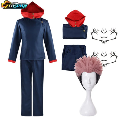 Itadori Yuji Cosplay Anime Jujutsu Kaisen Itadori Yuji Cosplay Costume Wig Jacket Pants Uniform Wig Suit Halloween Costumes - Jujutsu Kaisen Merch - Free Shipping Buy Now