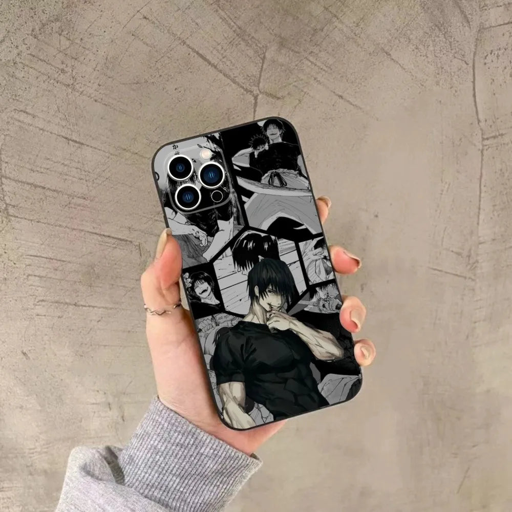 Coque souple en silicone noire Jujutsu Kaizen Toji Fushiguro pour iPhone 15, 14, 13, 12, 11, Plus, Pro Max, XS, X, XR, SE, Mini, 8, 7