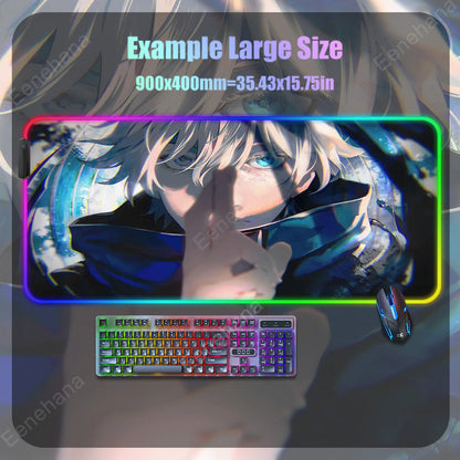 Anime Mouse Pad Mouse Mat Large Gojo Satoru Gaming Accessories Yuji Keyboard Desk Mat Jujutsu Kaisen RGB Led Backlight Mouse Pad