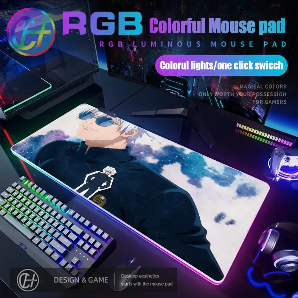 HD Gamer Japan Hot Anime Mouse Pad RGB Gaming Mouse Pad Desk Mat Large LED Light XXL 900x400x4mm Jujutsu Kaisen Gojo Mouse Pad