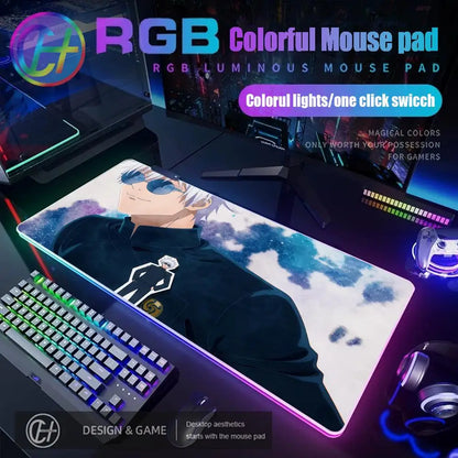 HD Gamer Japan Hot Anime Mouse Pad RGB Gaming Mouse Pad Desk Mat Large LED Light XXL 900x400x4mm Jujutsu Kaisen Gojo Mouse Pad