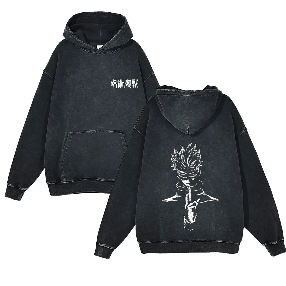 Anime Jujutsu Kaisen Washed Hoodie 100% Cotton Men's Clothing Fashion Casual Vintage Printed Long Sleeve Hip Hop Sweatshirt - Jujutsu Kaisen Merch - Free Shipping Buy Now