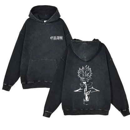 Anime Jujutsu Kaisen Washed Hoodie 100% Cotton Men's Clothing Fashion Casual Vintage Printed Long Sleeve Hip Hop Sweatshirt - Jujutsu Kaisen Merch - Free Shipping Buy Now
