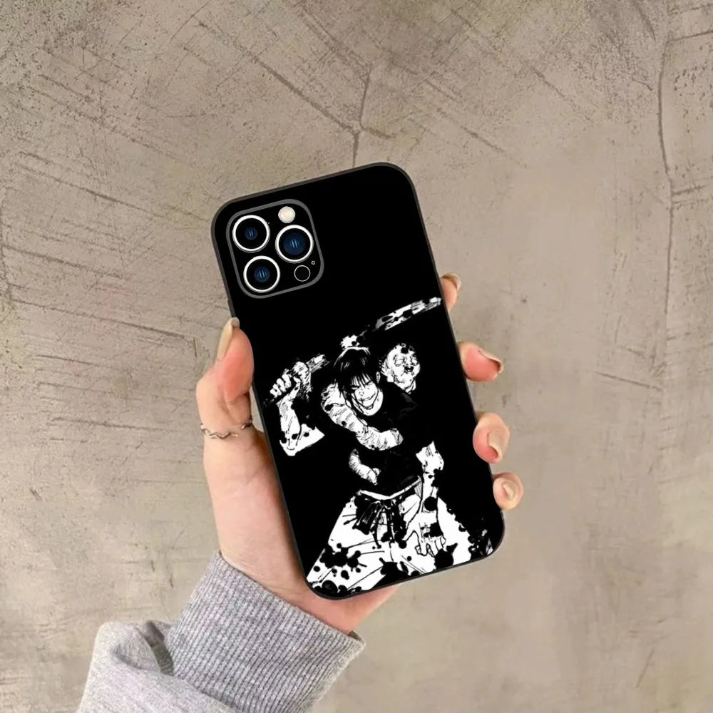 Coque de téléphone Jujutsu Kaizen Toji Fushiguro pour iPhone 15, 14, 13, 12, 11, Plus, Pro Max, XS, X, XR, SE, Mini, 8, 7, en silicone souple, noire