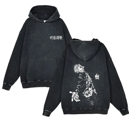 Anime Jujutsu Kaisen Washed Hoodie 100% Cotton Vintage Printed Long Sleeve Men's Clothing Fashion Casual Hip Hop Sweatshirt - Jujutsu Kaisen Merch - Free Shipping Buy Now
