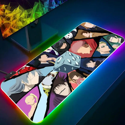 Anime J-jujutsu K-kaisen Mouse Pad Gaming Rgb Mousepad Cool Backlit Keyboard Gamer Girl Xxl Laptop Mat Table Pads Deskpad