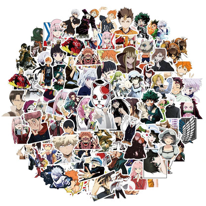 Lot de 50/100 autocollants dessin animé Attack On Titan Jujutsu Kaisen, autocollants imperméables pour skateboard, ordinateur portable, voiture, moto