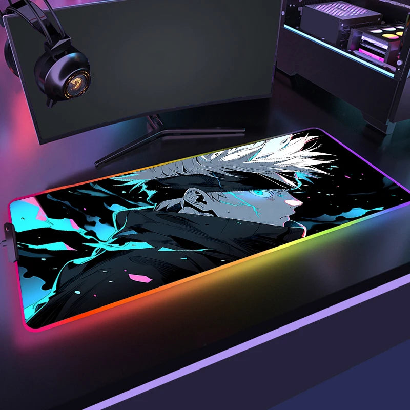 RGB Jujutsu Kaisen Mouse Pad Anime Gojo Satoru Desk Mat Gamer PC Computer XL Varmilo Keyboard Carpet Gaming Accessories Mousepad