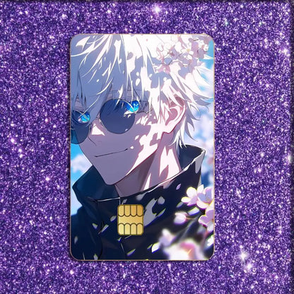 J-Jujutsu kaisen G-Gojo Satoru Card Stickers For Debit Bank Credit Cards Metro Bus Pass Sticker Decoration Cover 4PCS Card Skin
