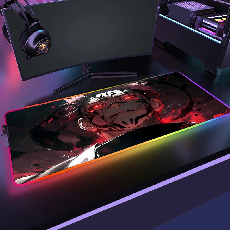 RGB Jujutsu Kaisen Mouse Pad Anime Gojo Satoru Desk Mat Gamer PC Computer XL Varmilo Keyboard Carpet Gaming Accessories Mousepad