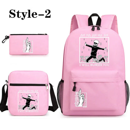 Sac à dos mignon à motif Anime Satoru Gojo Nouveau sac à dos Anime Satoru Gojo 3 pièces Sac à bandoulière Sac à stylos Sac à dos Satoru Gojo