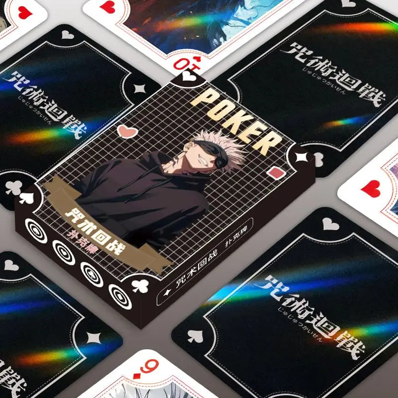 54Pcs Cute Jujutsu Kaisen Playing Cards Cartoon Yuji Itadori & Megumi Fushiguro Cards, Exquisite Poker for Party & Birthday Gift