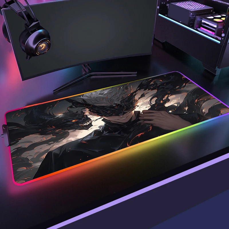 RGB Jujutsu Kaisen Mouse Pad Anime Gojo Satoru Desk Mat Gamer PC Computer XL Varmilo Keyboard Carpet Gaming Accessories Mousepad