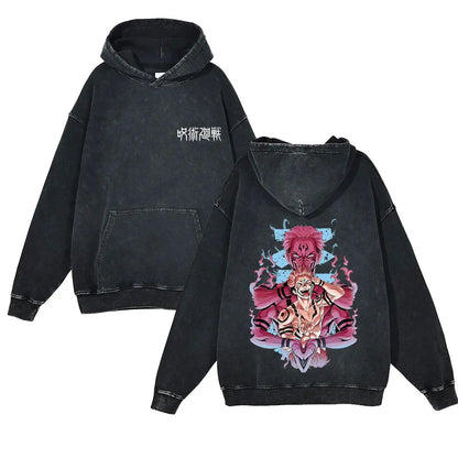 Anime Jujutsu Kaisen Washed Hoodie 100% Cotton Men's Clothing Fashion Casual Vintage Printed Long Sleeve Hip Hop Sweatshirt - Jujutsu Kaisen Merch - Free Shipping Buy Now